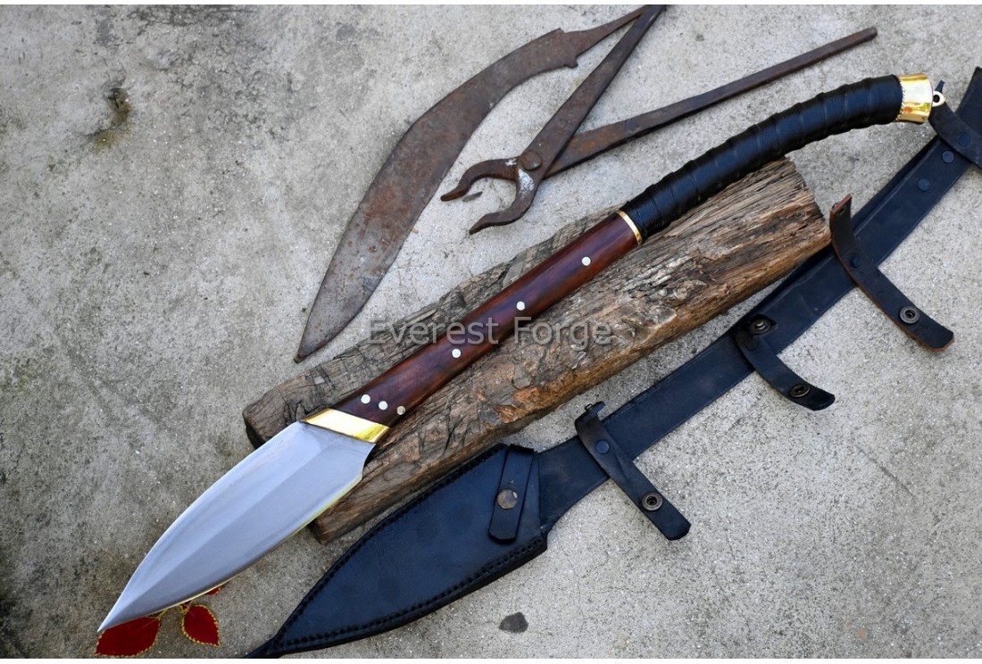 Leaf Spear hand-forged 8-inch collector spear with leather-wrapped rosewood handle