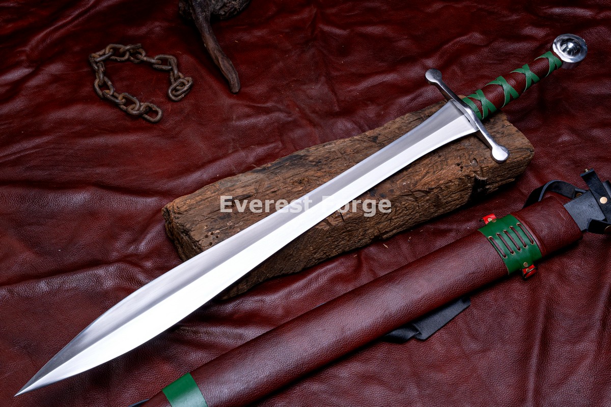 Drawn Blade Armamentsレア Hand-Forged Fantasy Leaf-Blade Sword | 5160 Carbon Steel