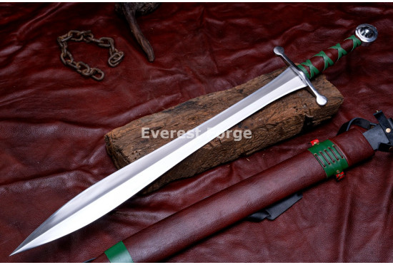 Hand-Forged Fantasy Leaf-Blade Sword, Hand-and-a-Half Hilt