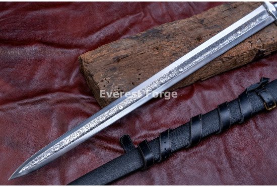 Hand-Forged Lion-Head Knightly Sword – Full-Tang 5160 Etched Blade