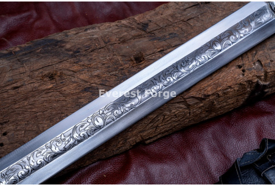 Hand-Forged Lion-Head Knightly Sword – Full-Tang 5160 Etched Blade