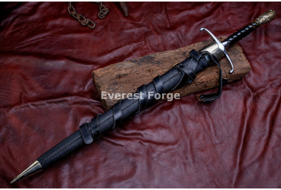 Hand-Forged Lion-Head Knightly Sword – Full-Tang 5160 Etched Blade