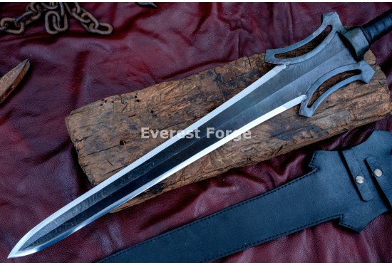 Hand-Forged Fantasy Guardian Broadsword – Full-Tang 5160 Dark Forge-Finish Blade