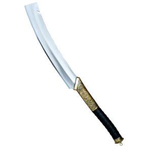 Hand-forged machete with long curved blade and full tang handle, crafted for jungle, survival, and utility use