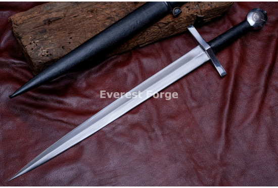 Hand-Forged Crusader Arming Sword – Full-Tang 5160 Diamond-Section Blade