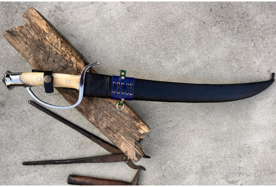 Pirate Cutlass - Hand-Forged Curved Sabre with Bone Hilt and Knuckle Guard