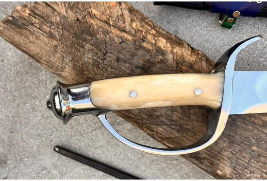 Pirate Cutlass - Hand-Forged Curved Sabre with Bone Hilt and Knuckle Guard