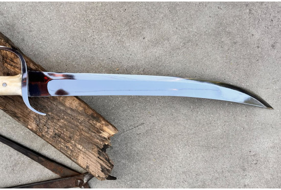 Pirate Cutlass - Hand-Forged Curved Sabre with Bone Hilt and Knuckle Guard