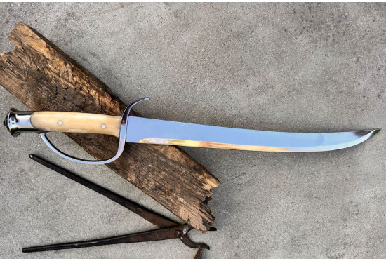 Pirate Cutlass - Hand-Forged Curved Sabre with Bone Hilt and Knuckle Guard
