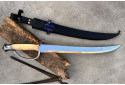 Pirate Cutlass - Hand-Forged Curved Sabre with Bone Hilt and Knuckle Guard