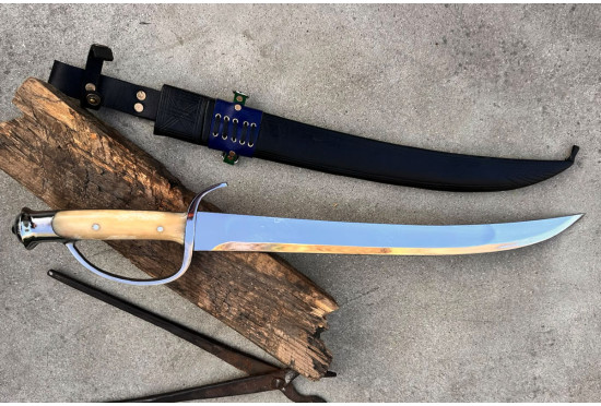 Pirate Cutlass - Hand-Forged Curved Sabre with Bone Hilt and Knuckle Guard