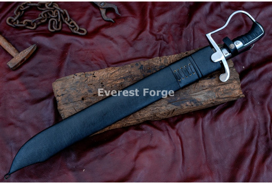 Hand-Forged Pirate Cutlass Machete – Full-Tang 5160 Curved Chopping Blade with D-Guard