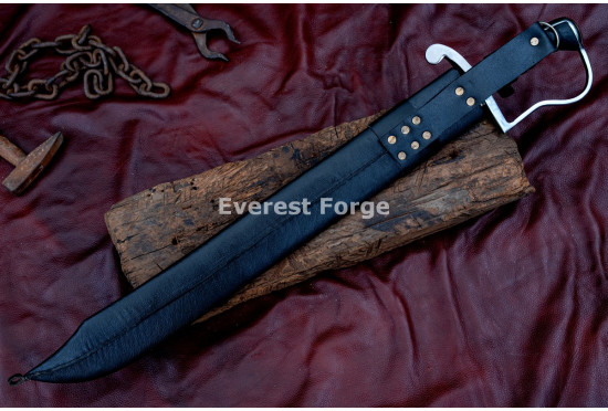 Hand-Forged Pirate Cutlass Machete – Full-Tang 5160 Curved Chopping Blade with D-Guard