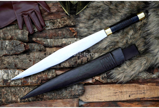 Seax Dagger – 19-Inch Hand-Forged Anglo-Saxon Long Dagger with Broad Carbon-Steel Blade & Brass Fittings