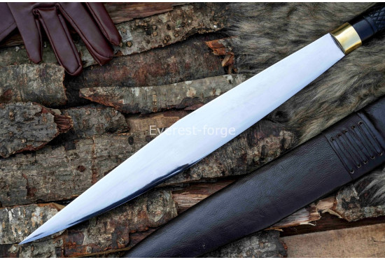 Seax Dagger – 19-Inch Hand-Forged Anglo-Saxon Long Dagger with Broad Carbon-Steel Blade & Brass Fittings