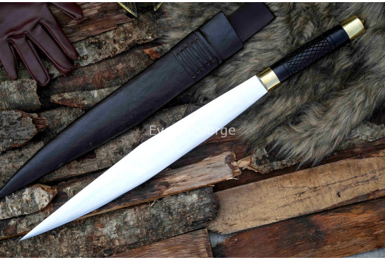 Seax Dagger – 19-Inch Hand-Forged Anglo-Saxon Long Dagger with Broad Carbon-Steel Blade & Brass Fittings