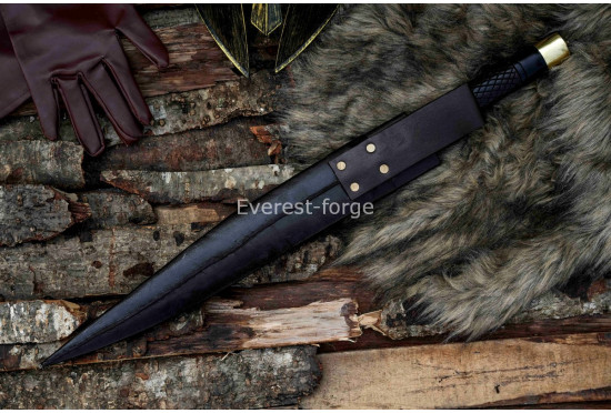 Seax Dagger – 19-Inch Hand-Forged Anglo-Saxon Long Dagger with Broad Carbon-Steel Blade & Brass Fittings