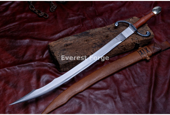 Hand-Forged Scimitar Sword – Full-Tang 5160 Curved Satin Blade
