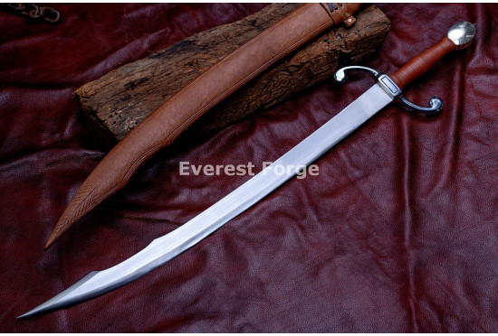 Hand-Forged Scimitar Sword – Full-Tang 5160 Curved Satin Blade