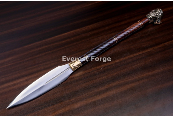 Hand-Forged Ceremonial Spear, Lion-Head Finial