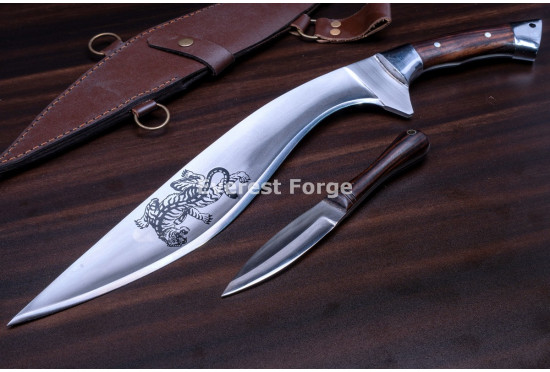 Hand-Forged Kukri Knife, Tiger Etched Blade