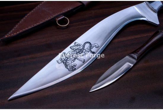 Hand-Forged Kukri Knife, Tiger Etched Blade