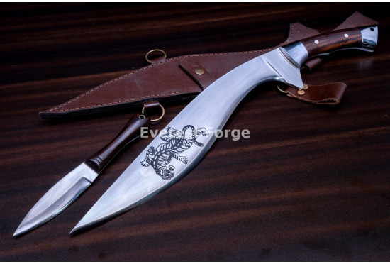 Hand-Forged Kukri Knife, Tiger Etched Blade