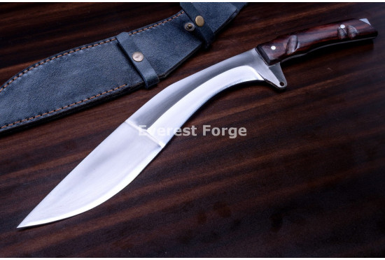 Hand-Forged Bushcraft Kukri Knife, Rosewood Handle