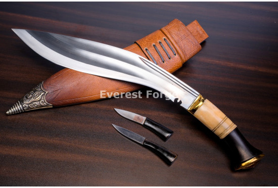 Hand-Forged Bhojpure Kukri Knife, Bone and Horn Handle