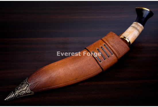 Hand-Forged Bhojpure Kukri Knife, Bone and Horn Handle