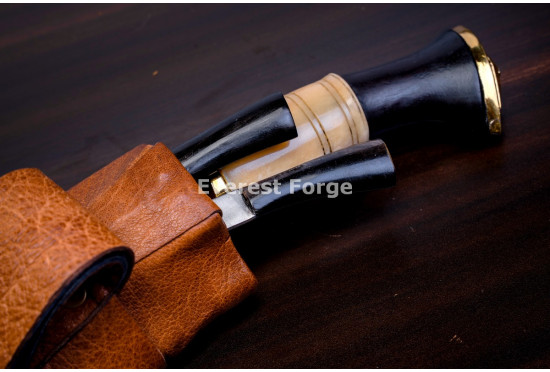 Hand-Forged Bhojpure Kukri Knife, Bone and Horn Handle