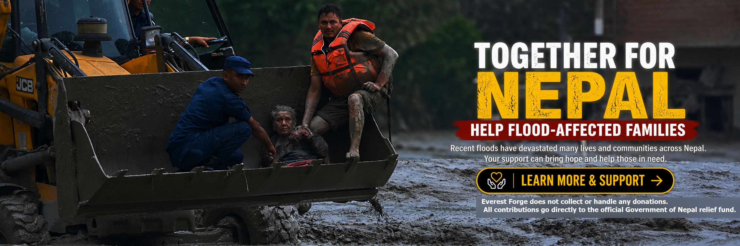 Nepal flood relief support banner helping flood-affected families through the official Government of Nepal relief fund