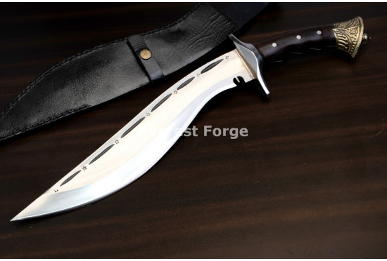 Hand-Forged Kukri, Carved Brass Pommel