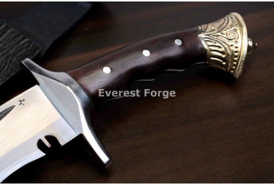 Hand-Forged Kukri, Carved Brass Pommel