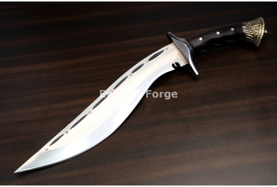 Hand-Forged Kukri, Carved Brass Pommel