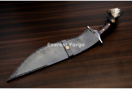 Hand-Forged Kukri, Carved Brass Pommel