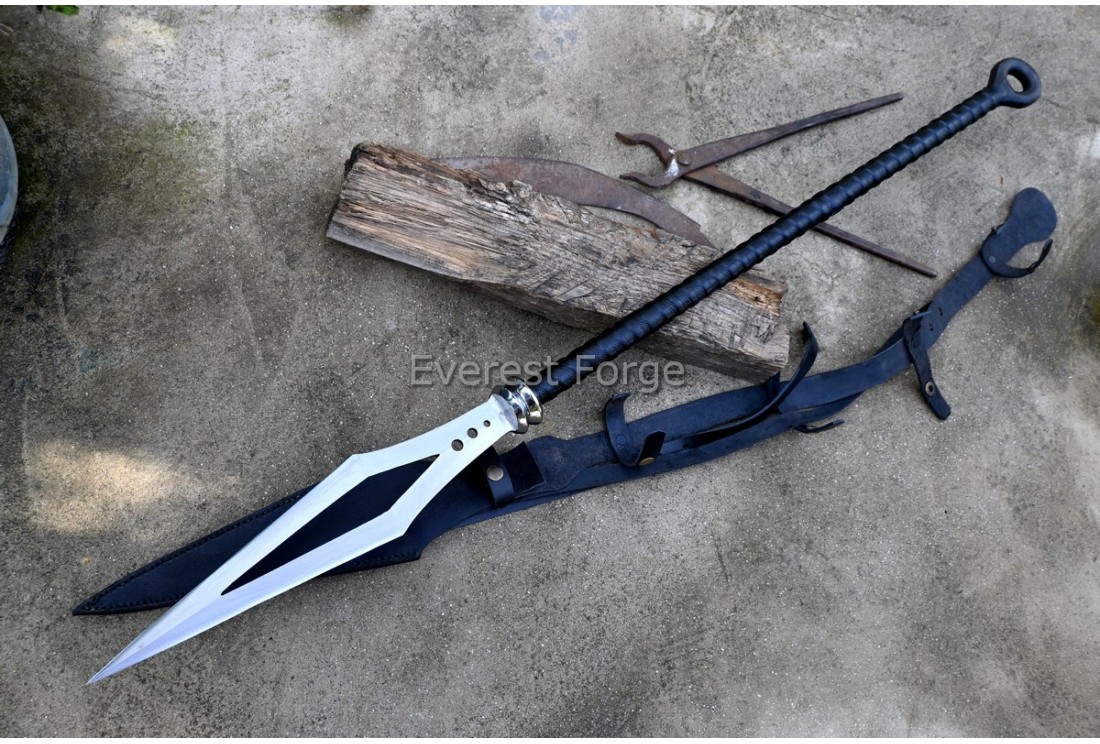 Shadow Spear hand-forged dark fantasy tactical skeletonized spear with ring pommel