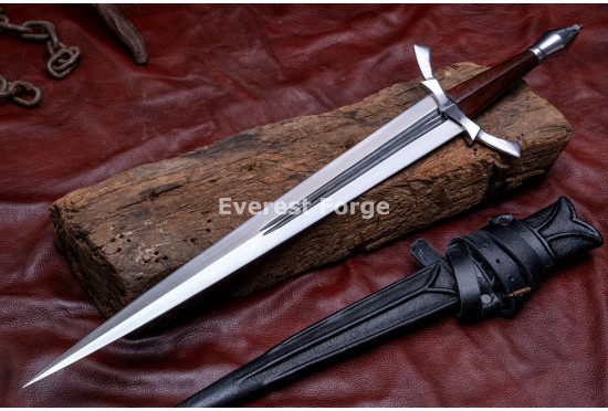 Hand-Forged Fantasy Short Sword, Fullered Rosewood Hilt