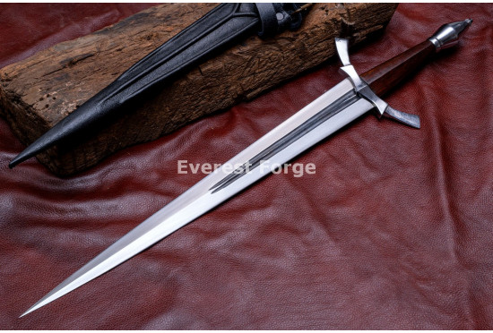 Hand-Forged Fantasy Short Sword, Fullered Rosewood Hilt
