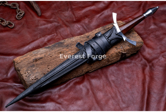 Hand-Forged Fantasy Short Sword, Fullered Rosewood Hilt