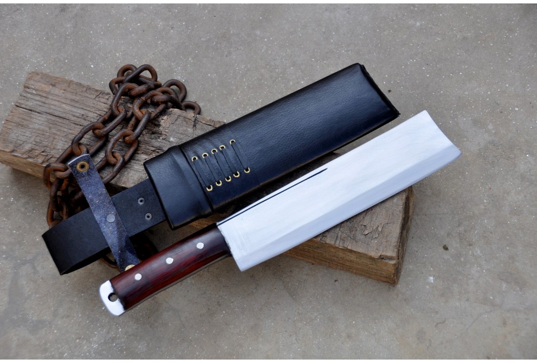 Satin Finish Cleaver with Rosewood Handle - Hand-Forged in Nepal