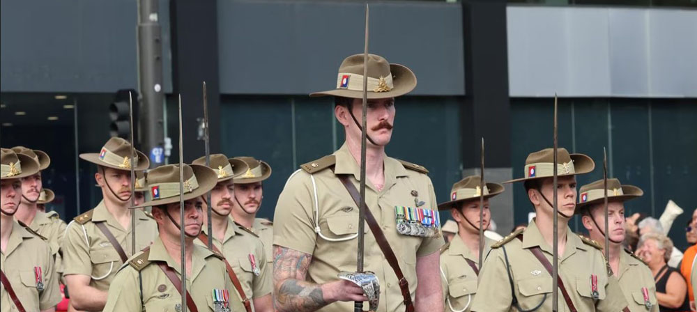 Australian Army officer carrying ceremonial sword during military parade