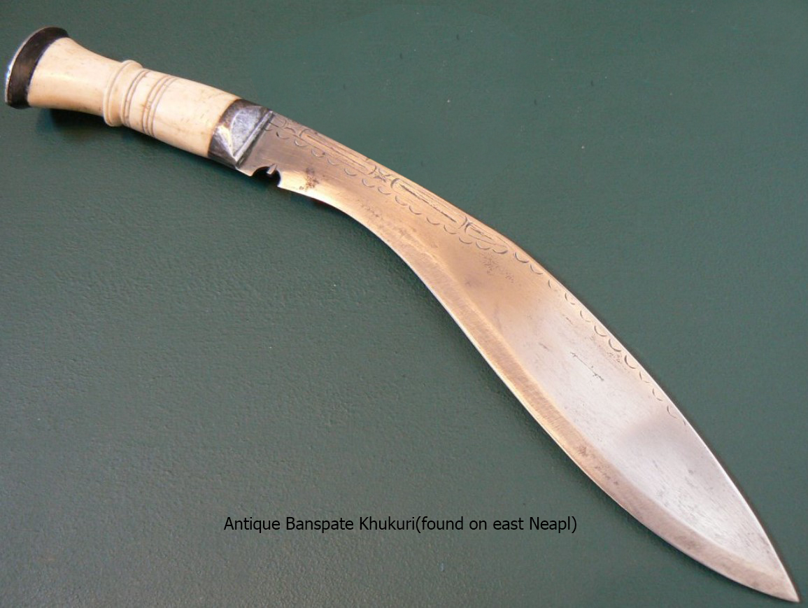 Banspate Khukuri with bamboo leaf shaped blade and horn handle