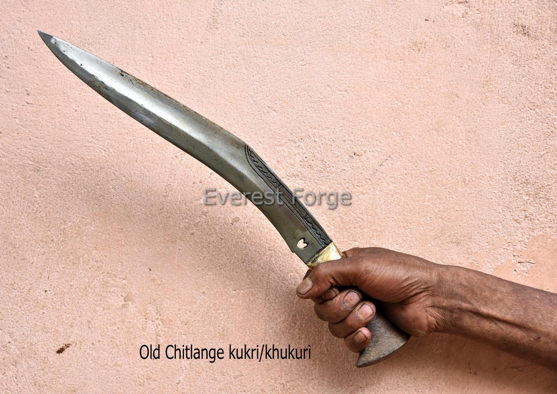 Chitlange Superior Khukuri with extended bevel blade and triangular scabbard