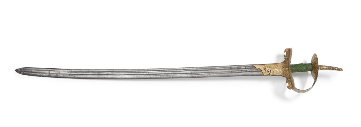 Firangi Indian sword with straight blade and traditional hilt combining European and Indian design