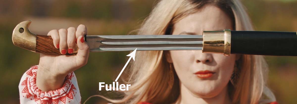 Sword fuller close up showing blade groove and structure