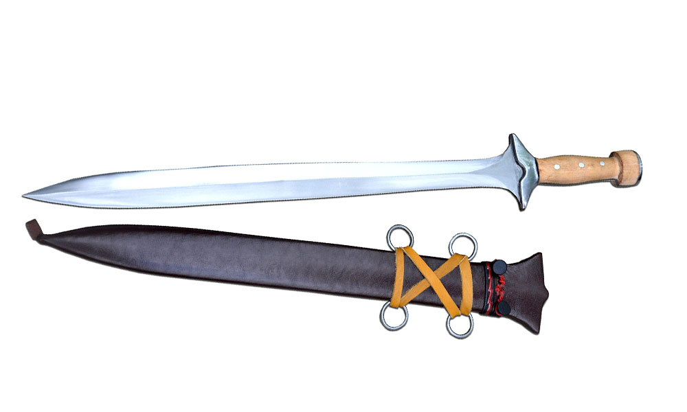 Greek Xiphos sword for self defense and practical use leaf shaped blade