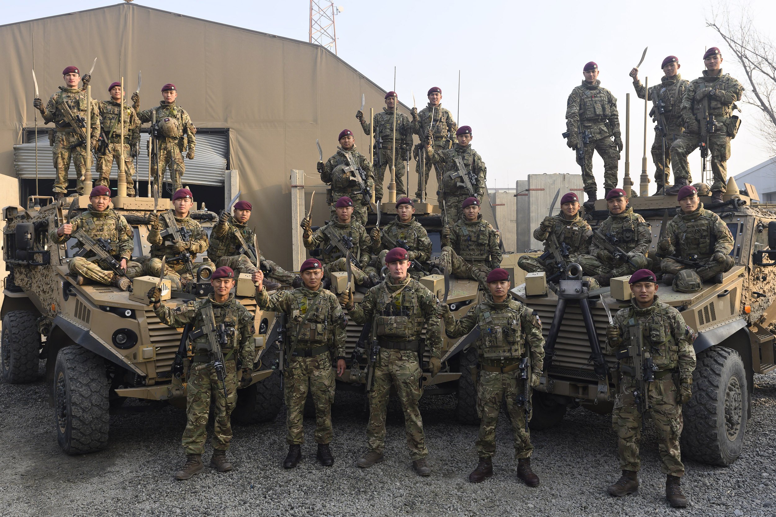Group of Gurkha soldiers with their kukri knives
