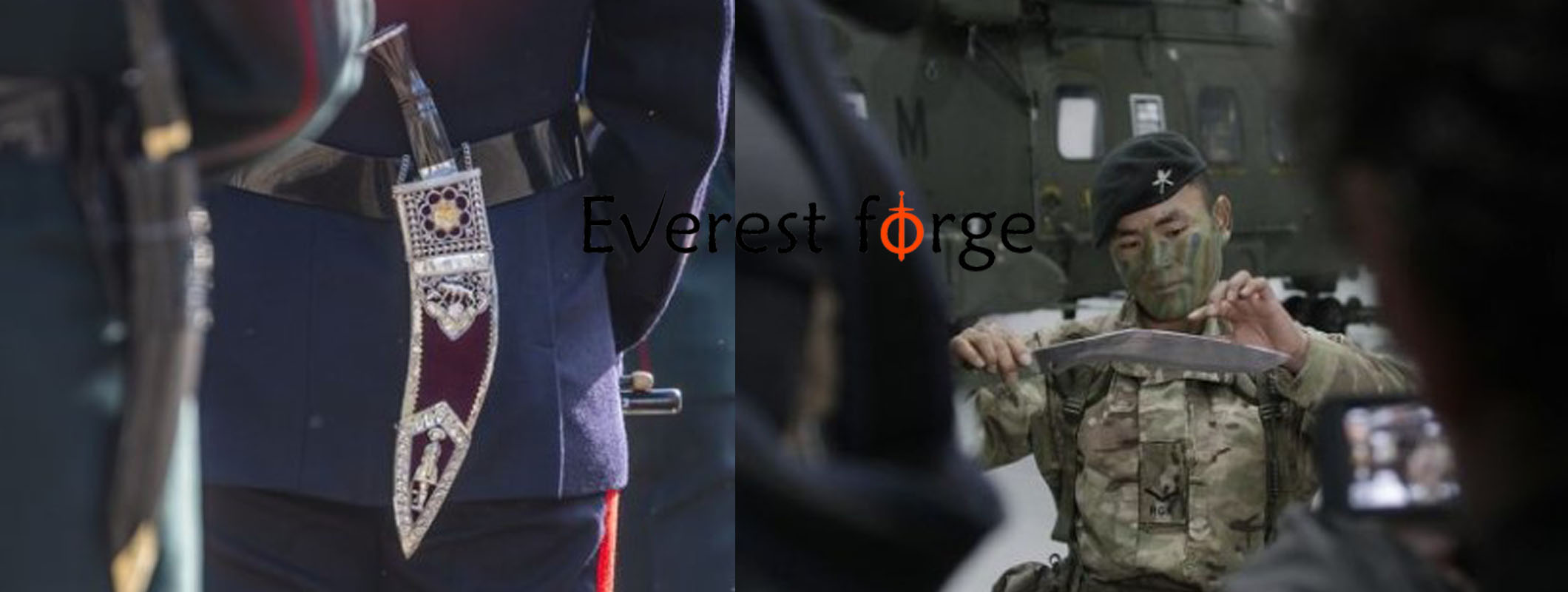 Gurkha carrying kukri (ceremonial kukri and media-style kukri)