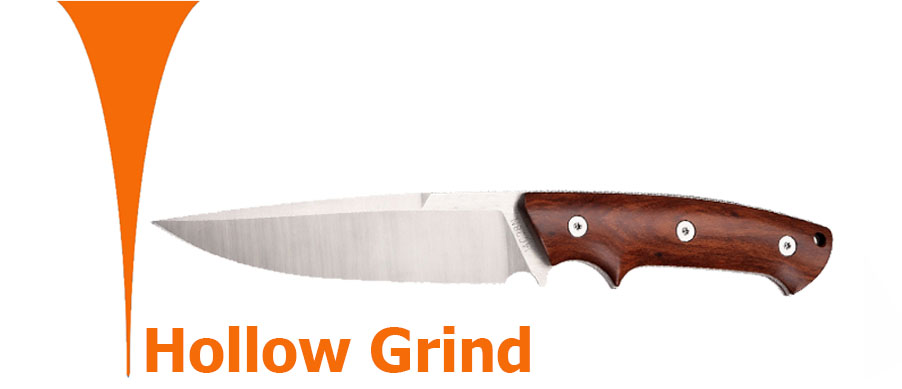 Hollow grind blade diagram showing concave bevel structure used in knives and razors for sharp slicing performance